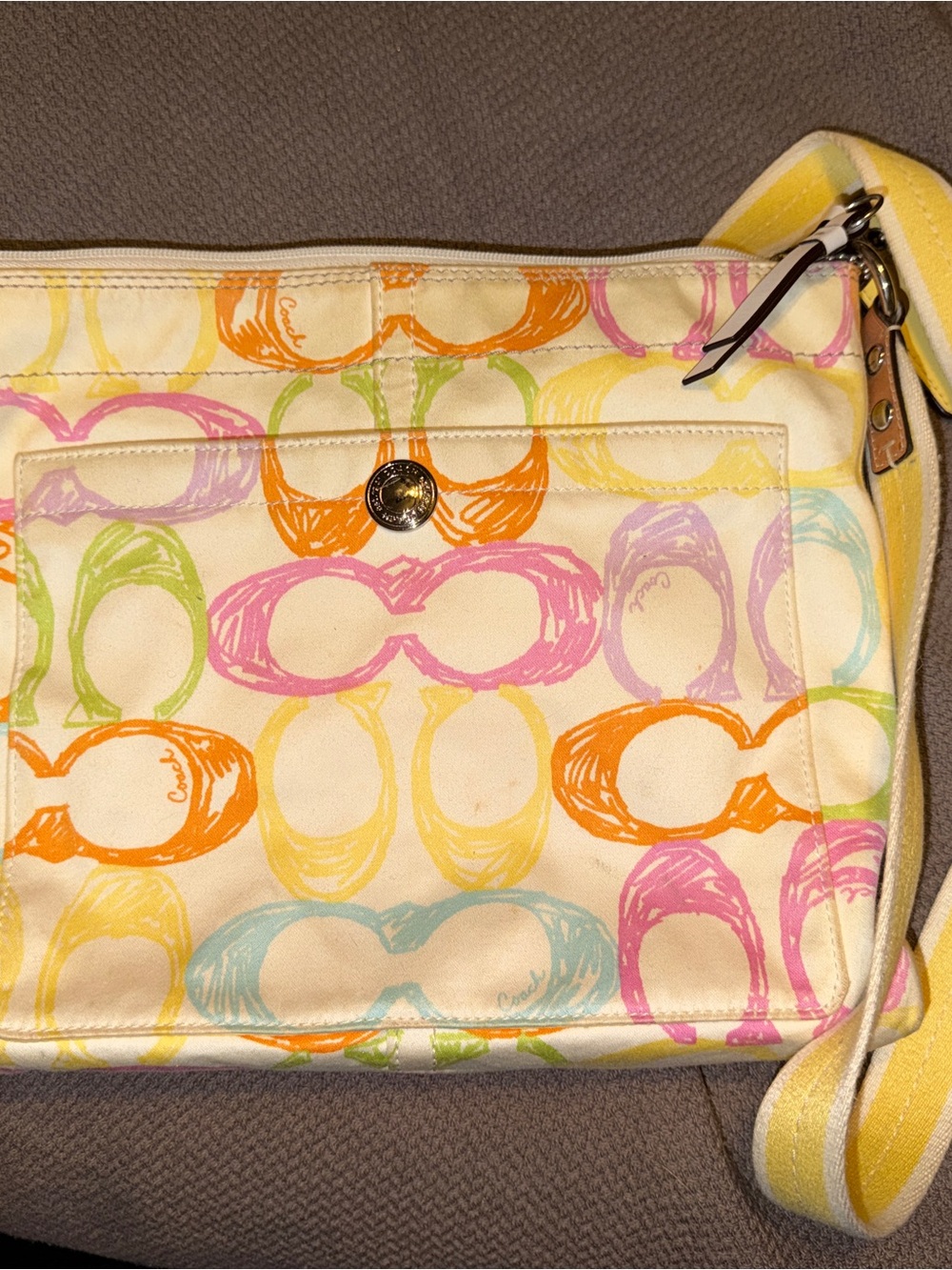 Coach Pastel Scribble Signature Shoulder Bag in Cream and Multicolor